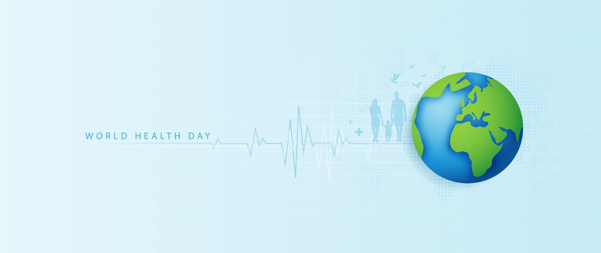 mundo salud día es un global salud conciencia día celebrado cada año en 7mo abril. salud cuidado médico Ciencias con icono digital tecnología mundo concepto moderno negocio. vector diseño