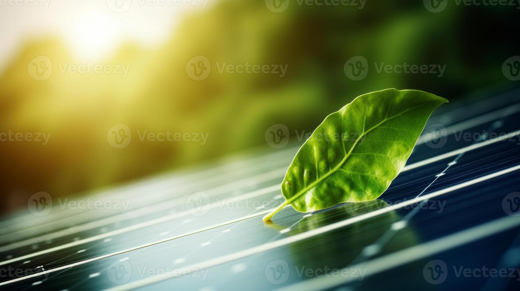 AI generated A young green plant sprouts from the surface of a blue solar panel, symbolizing renewable energy and the combination of technology with nature under a bright sunlit sky photo