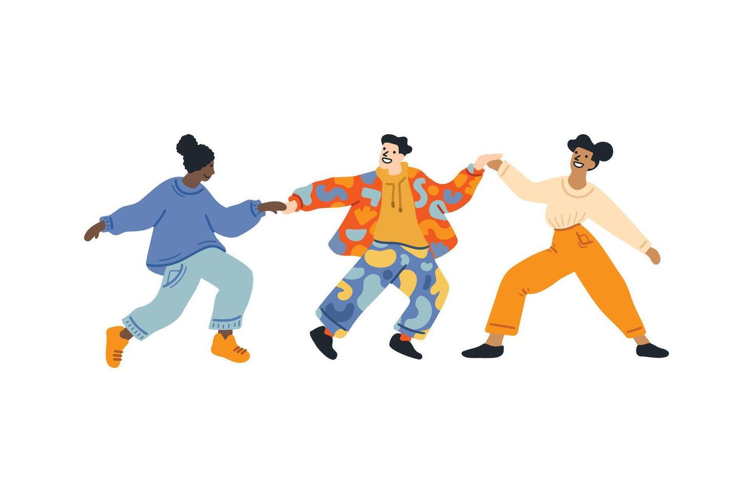 a group of people dancing together flat illustration style vector