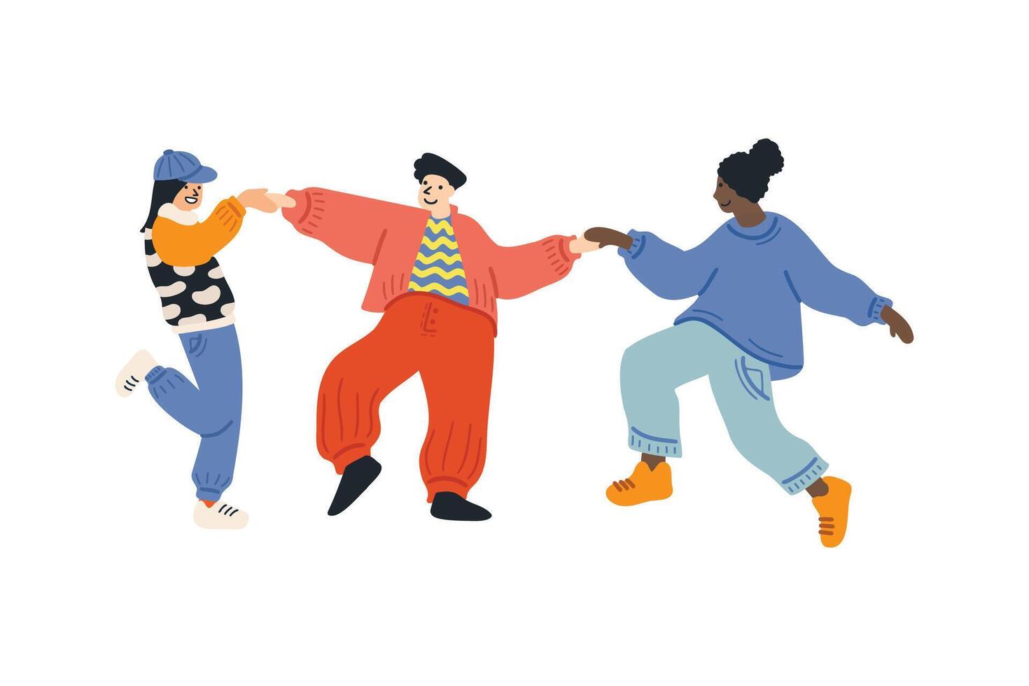 un grupo de personas bailando juntos plano ilustración estilo vector