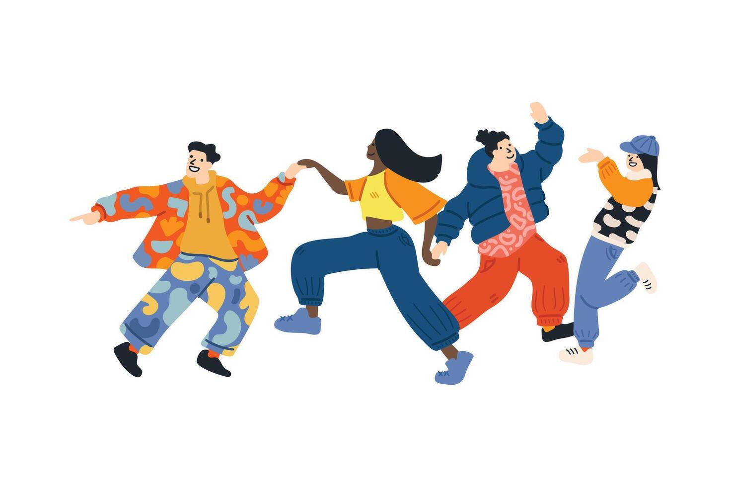 a group of people dancing together flat illustration style vector