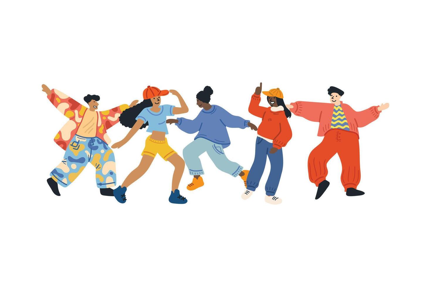 a group of people dancing together flat illustration style vector