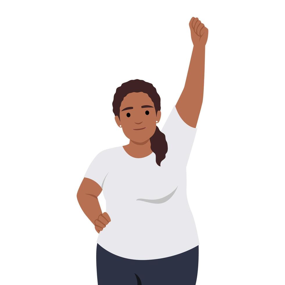 grasa negro mujer haciendo deporte. peso pérdida programa, más Talla niña vector