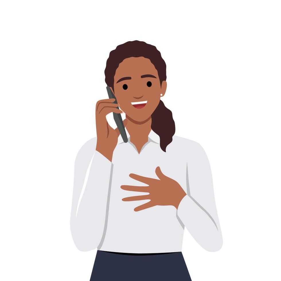 Young woman talking on cellphone. vector