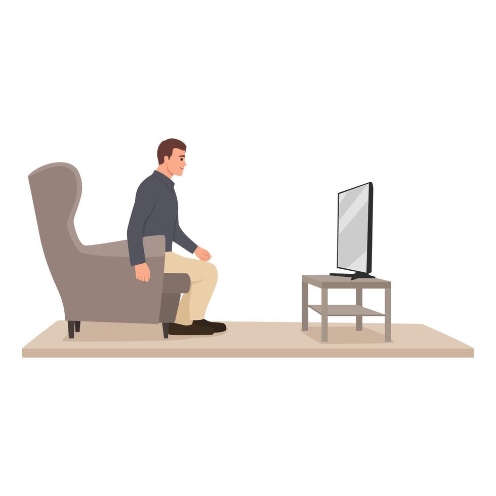 Man sitting on sofa watching tv. vector