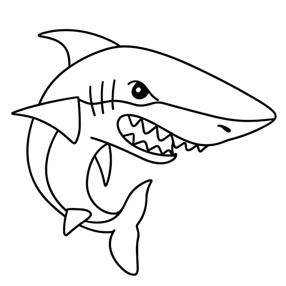 Hand drawn doodle shark icon. Outline family clipart. Hand drawn vector art.