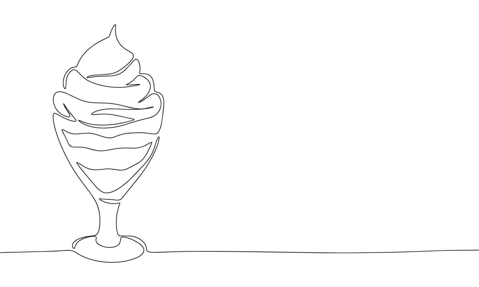 Ice cream one line continuous. Line art Ice cream in glass isolated on transparent background. Hand drawn vector art.