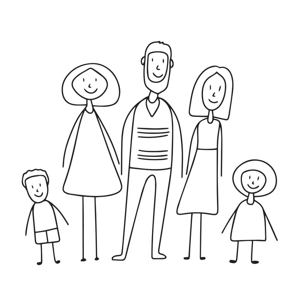 Hand drawn doodle family icon. Outline family clipart. Hand drawn vector art.