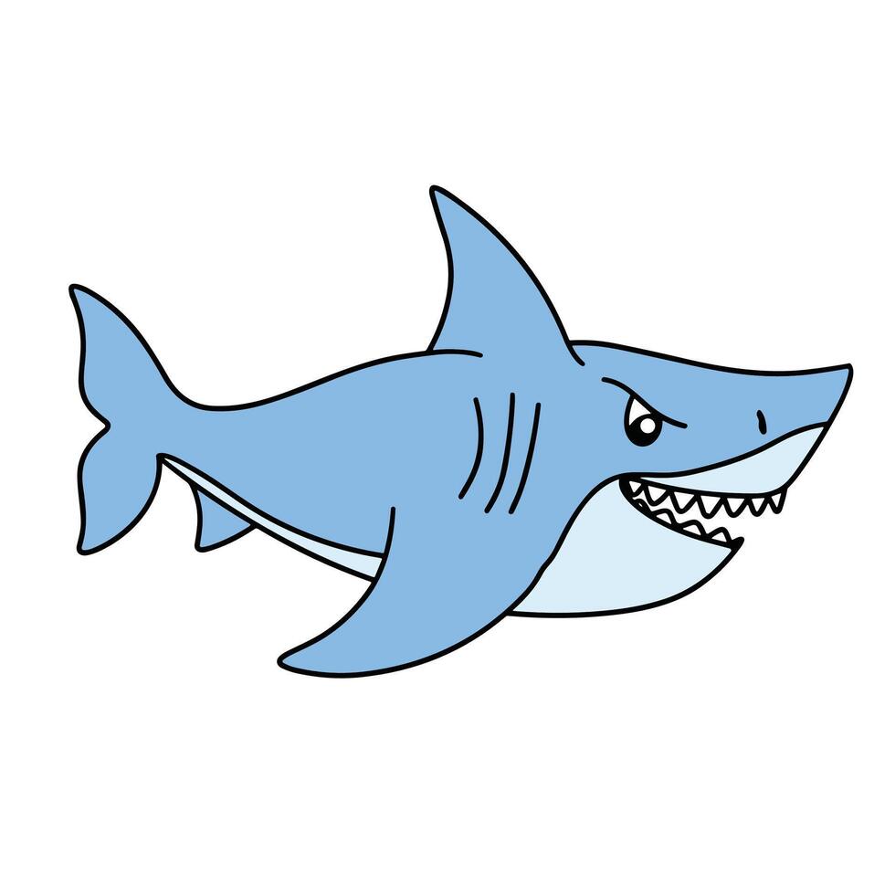 Hand drawn doodle shark icon. Outline family clipart. Hand drawn vector art.