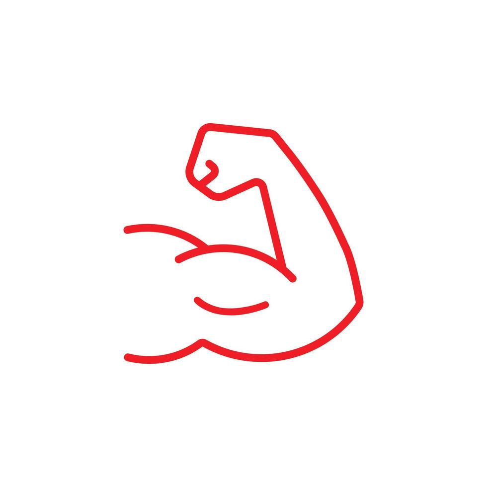 rojo fuerte mano línea Arte icono. sencillo contorno estilo. músculo, brazo, bíceps, fuerza, proteína, hombre, fortaleza, doblar, humano cuerpo concepto. vector ilustración aislado en blanco antecedentes.