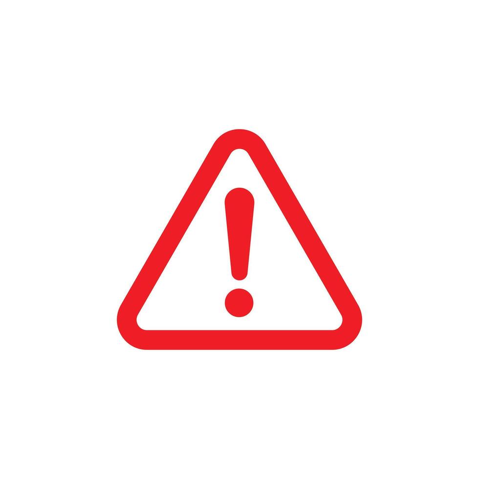 red Danger sign vector icon. Attention caution illustration. Business concept simple flat pictogram isolated on white background.