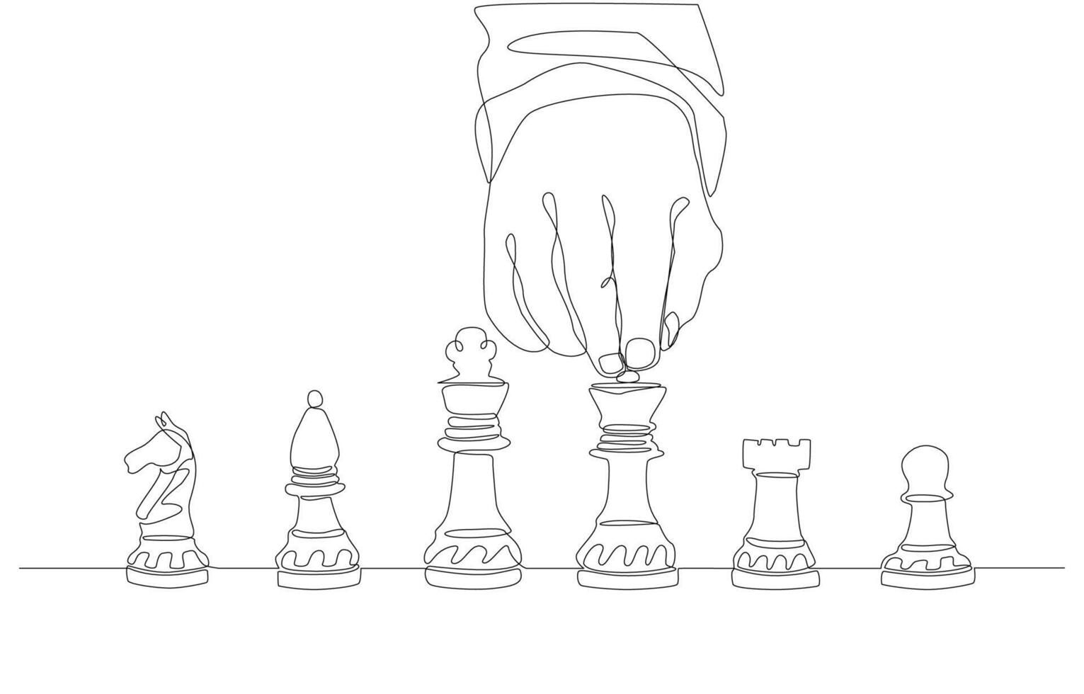 Continuous one line drawing of hand choosing chess piece, business strategy and management concept, single line art. vector