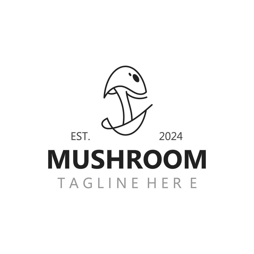 Mushroom botanical logo  modern and simple stamp style. nature or food template design vector