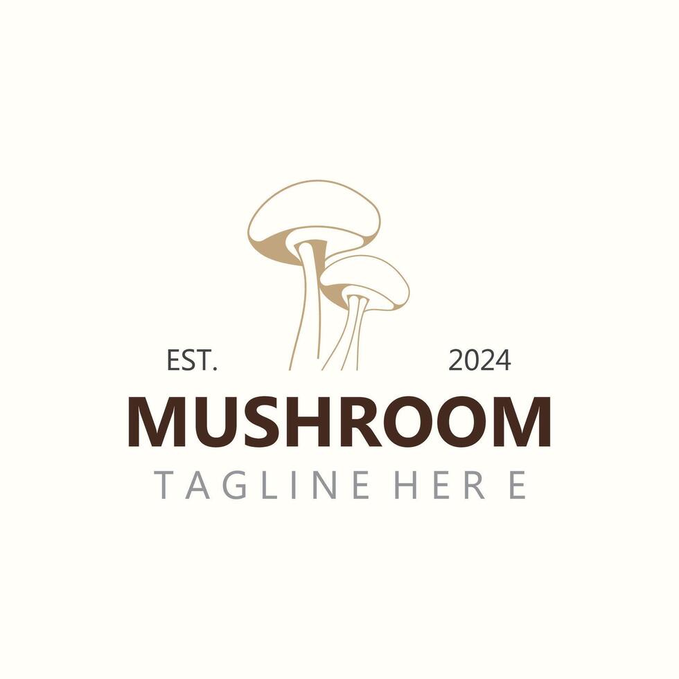 Mushroom botanical logo  modern and simple stamp style. nature or food template design vector