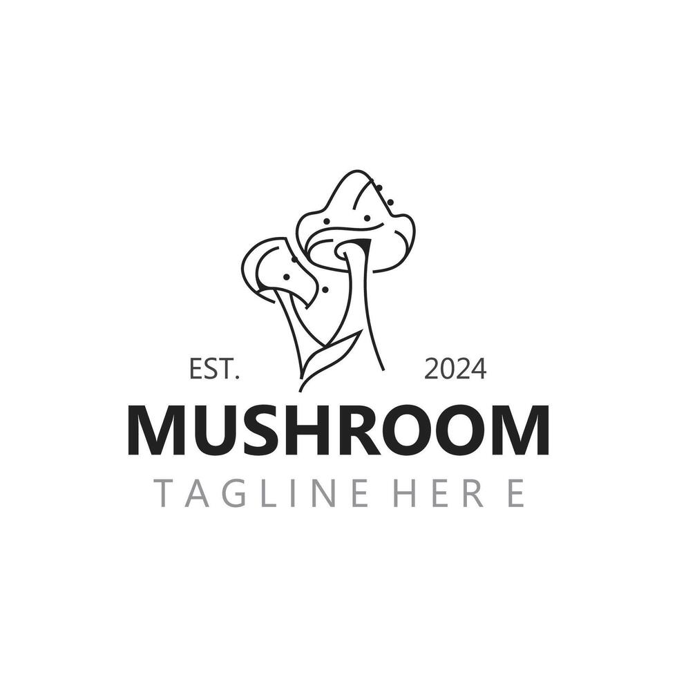 Mushroom botanical logo  modern and simple stamp style. nature or food template design vector