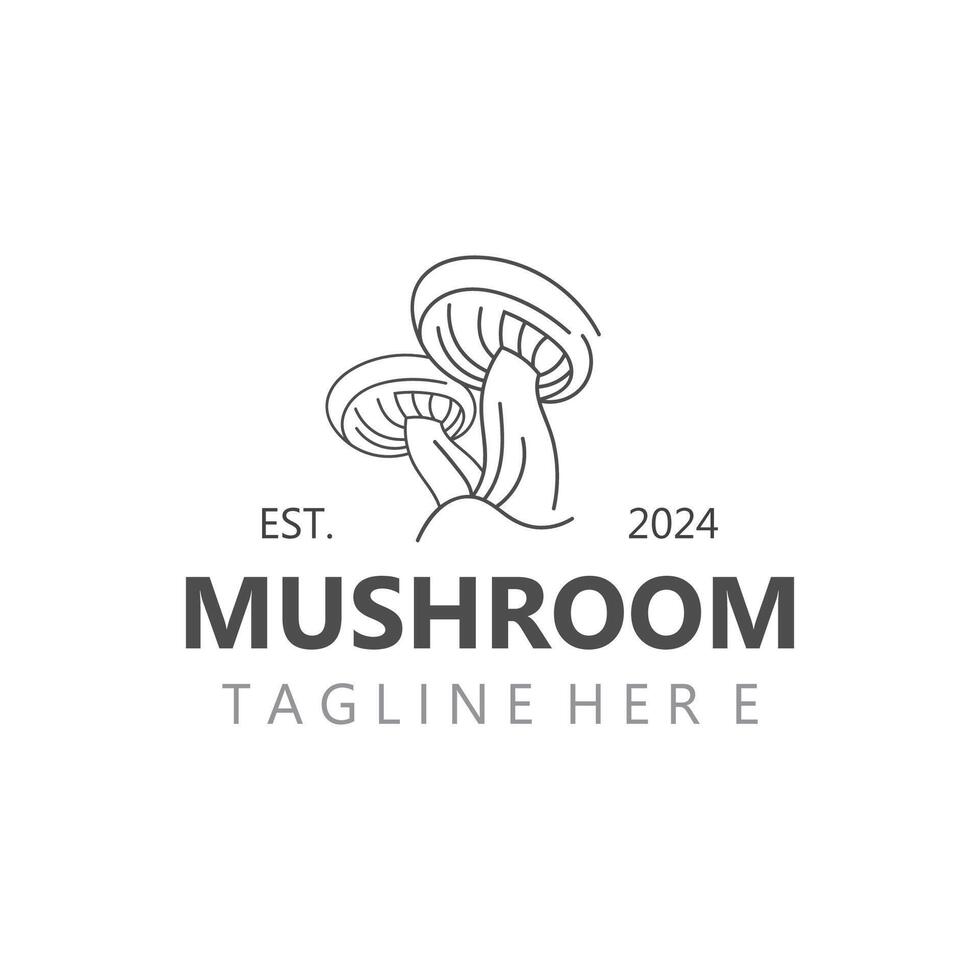 Mushroom botanical logo  modern and simple stamp style. nature or food template design vector