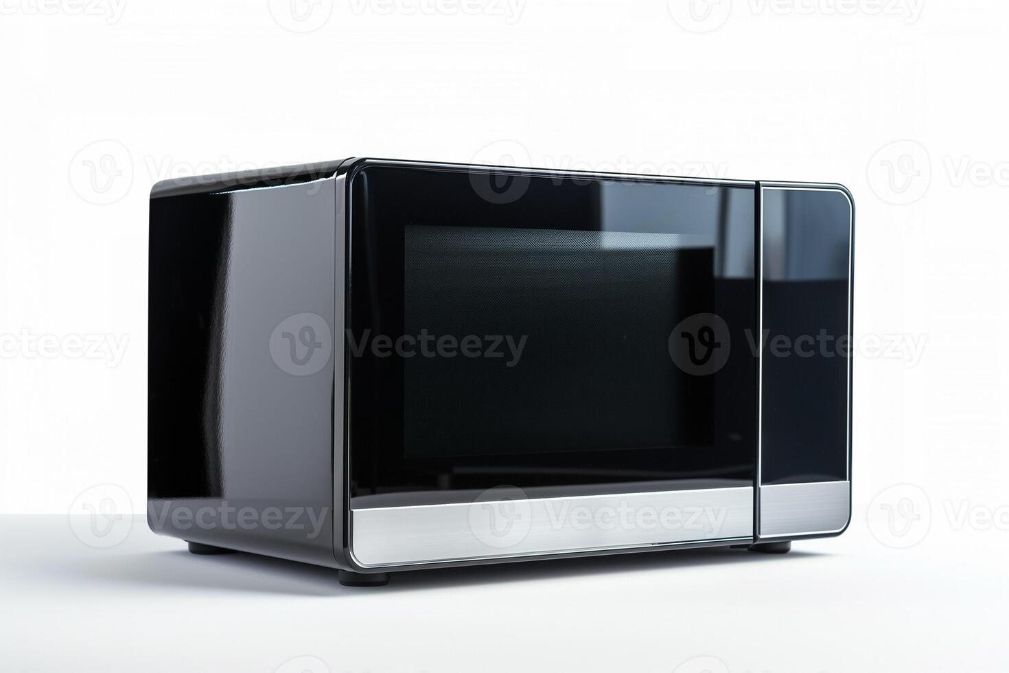 AI generated Modern black countertop microwave oven isolated on white background with a slight shadow, suitable for kitchen appliance advertising and editorial content photo