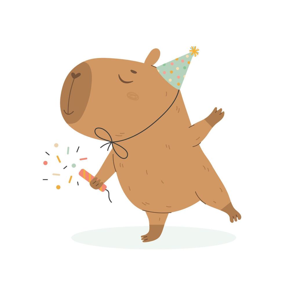 Funny capybara Happy Birthday greetings vector