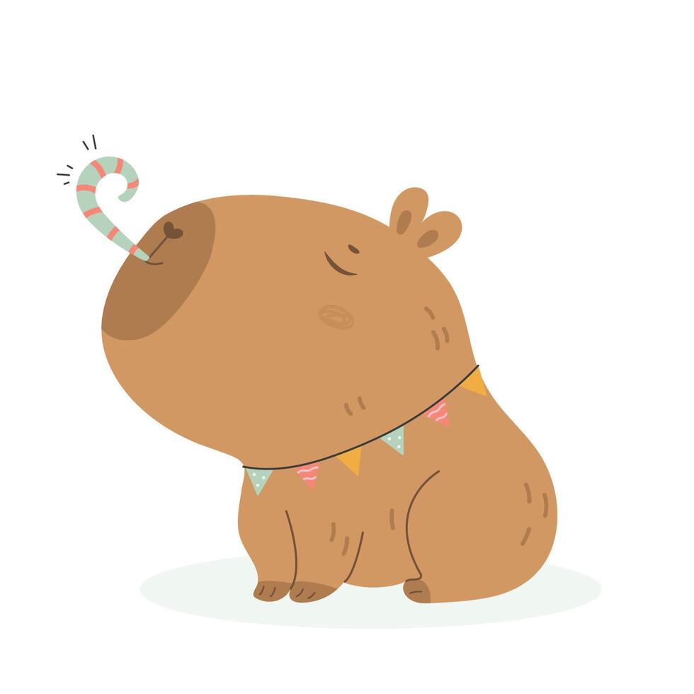 Funny capybara Happy Birthday greetings vector