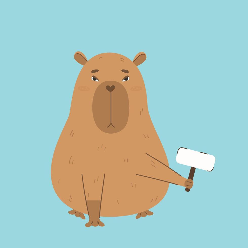 Capybara holding a blank sign vector