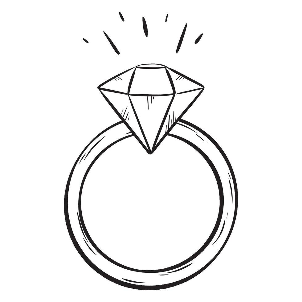 a black and white drawing of a ring with a diamond in it vector