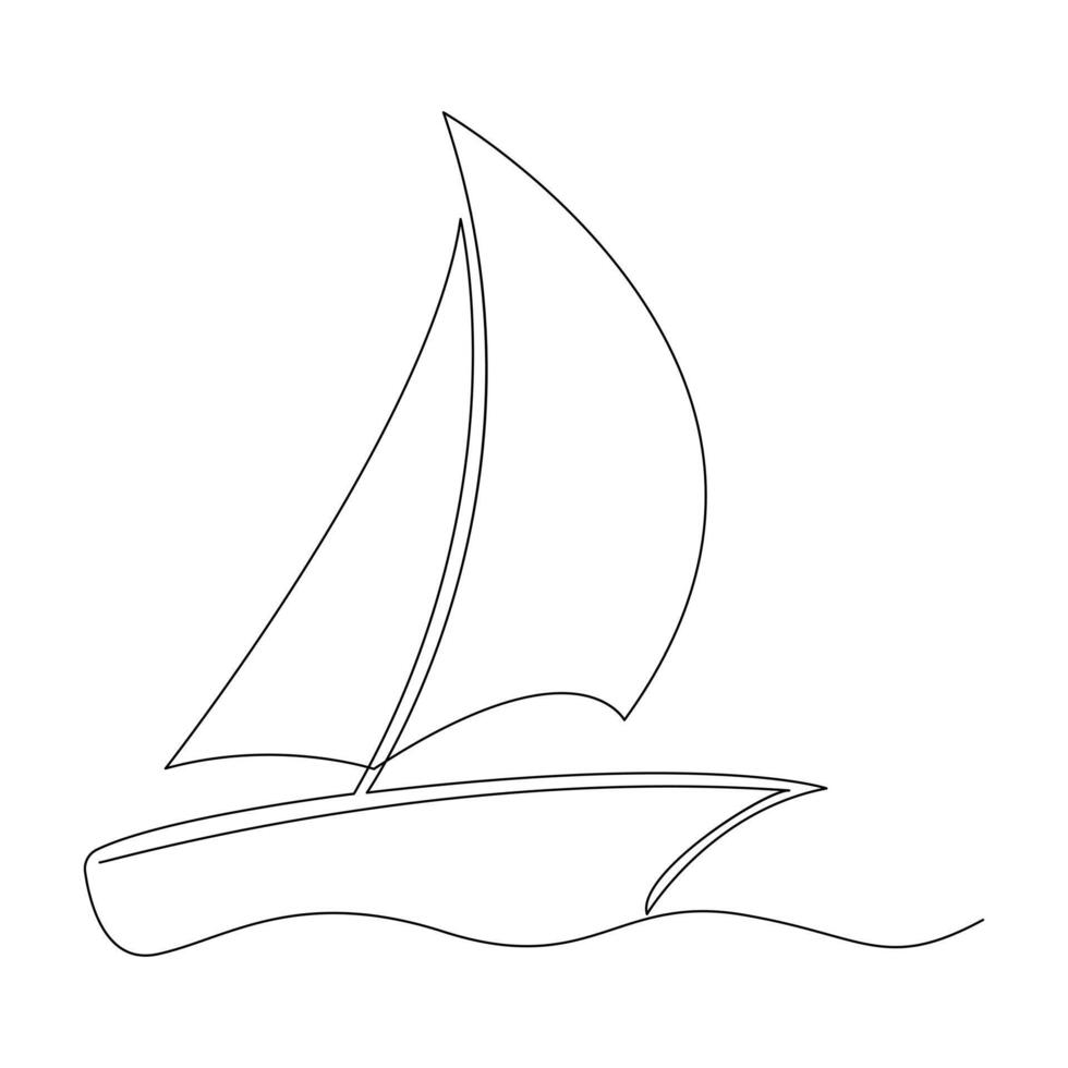 Continuous single line drawing on sailboat vactor art. vector