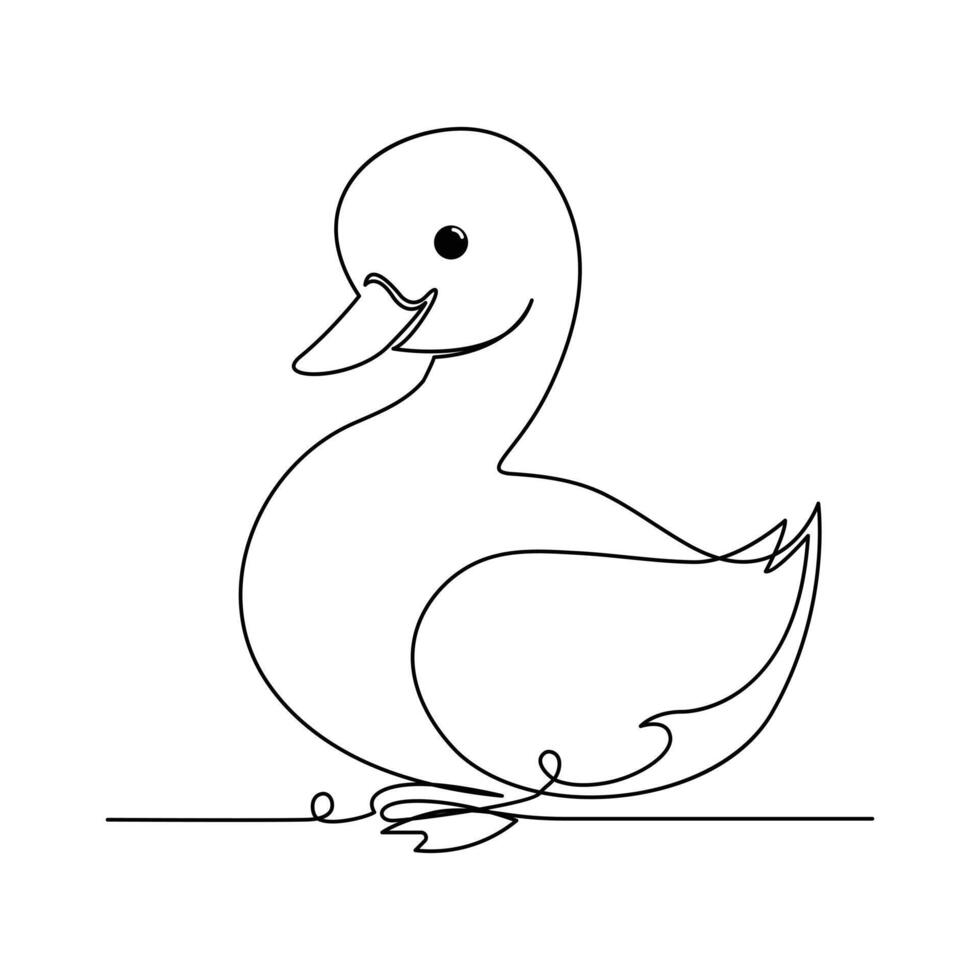 Continuous One line Vector duck outline simple icon, duck bird single line art vector drawing.