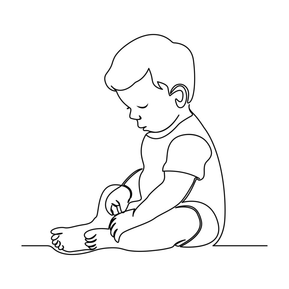 Continuous line drawing of Cute little baby vector illustration design.