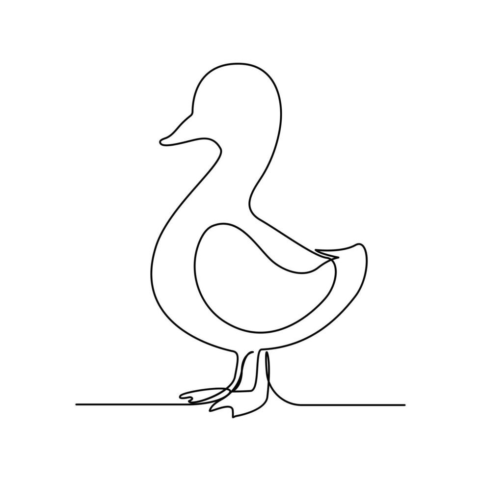 Continuous One line Vector duck outline simple icon, duck bird single line art vector drawing.