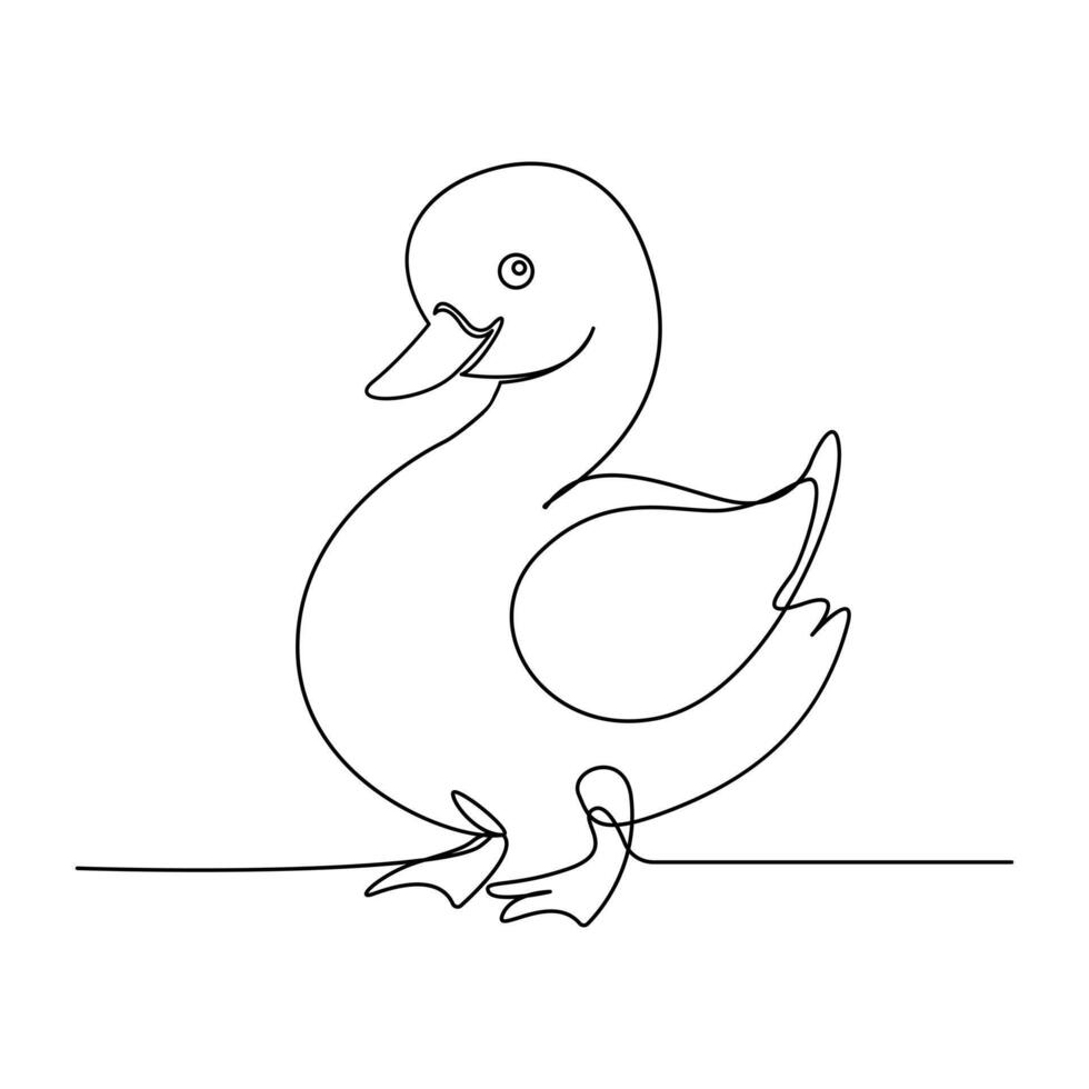 Continuous One line Vector duck outline simple icon, duck bird single line art vector drawing.