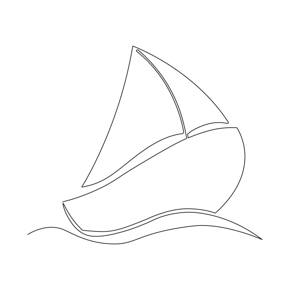 Continuous single line drawing on sailboat vactor art. vector