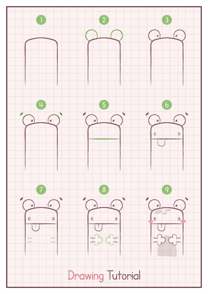 How to Draw a Frog. Step by Step Drawing Tutorial. Draw Guide. Simple Instruction for Kids and Adults vector