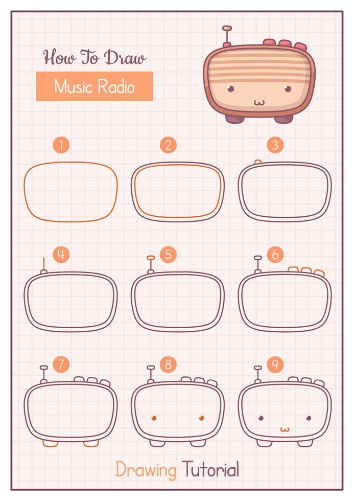 cómo a dibujar un música radio. paso por paso dibujo tutorial. dibujar guía. sencillo instrucción para niños y adultos vector