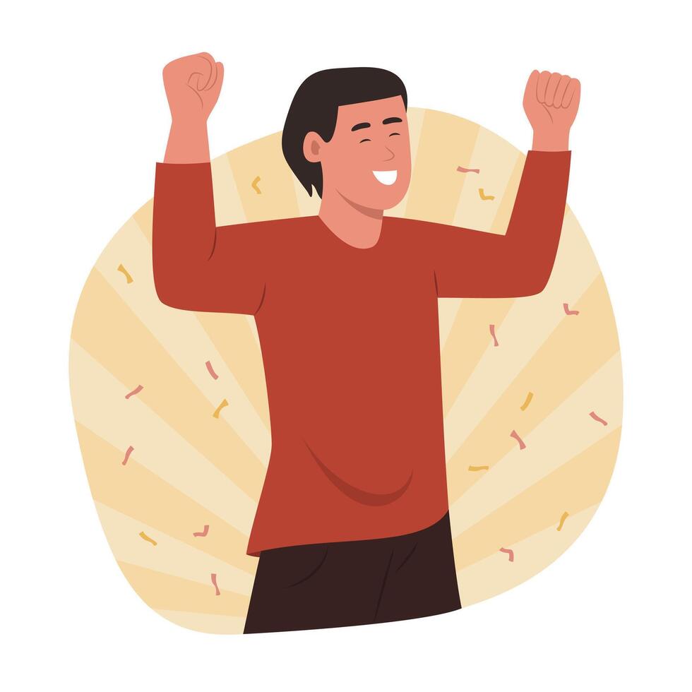 Happy Young Man Feeling of Glad and Celebrating Success with Raised Hands vector