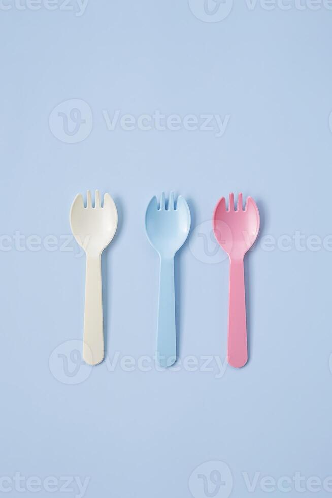 Set of colourful small forks for kids. photo