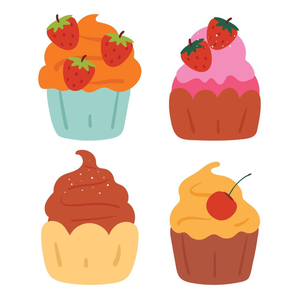set of cute hand drawing cupcake sticker vector