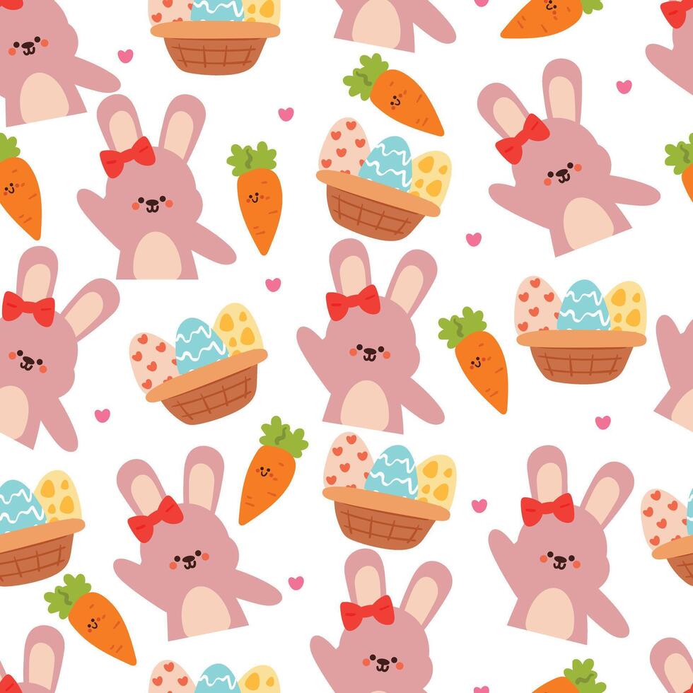 seamless pattern cartoon bunny with egg and carrot. cute animal pattern for easter wallpaper, background vector