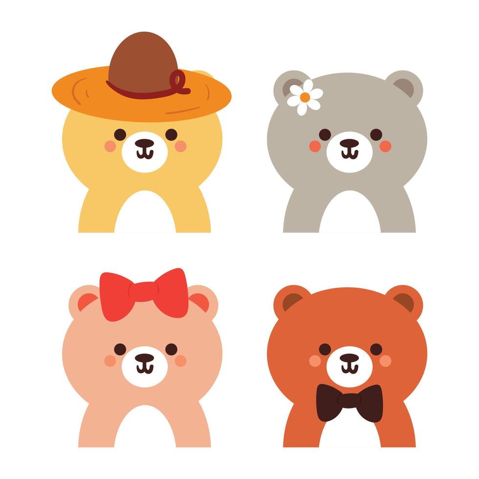 hand drawing cartoon bear sticker set vector