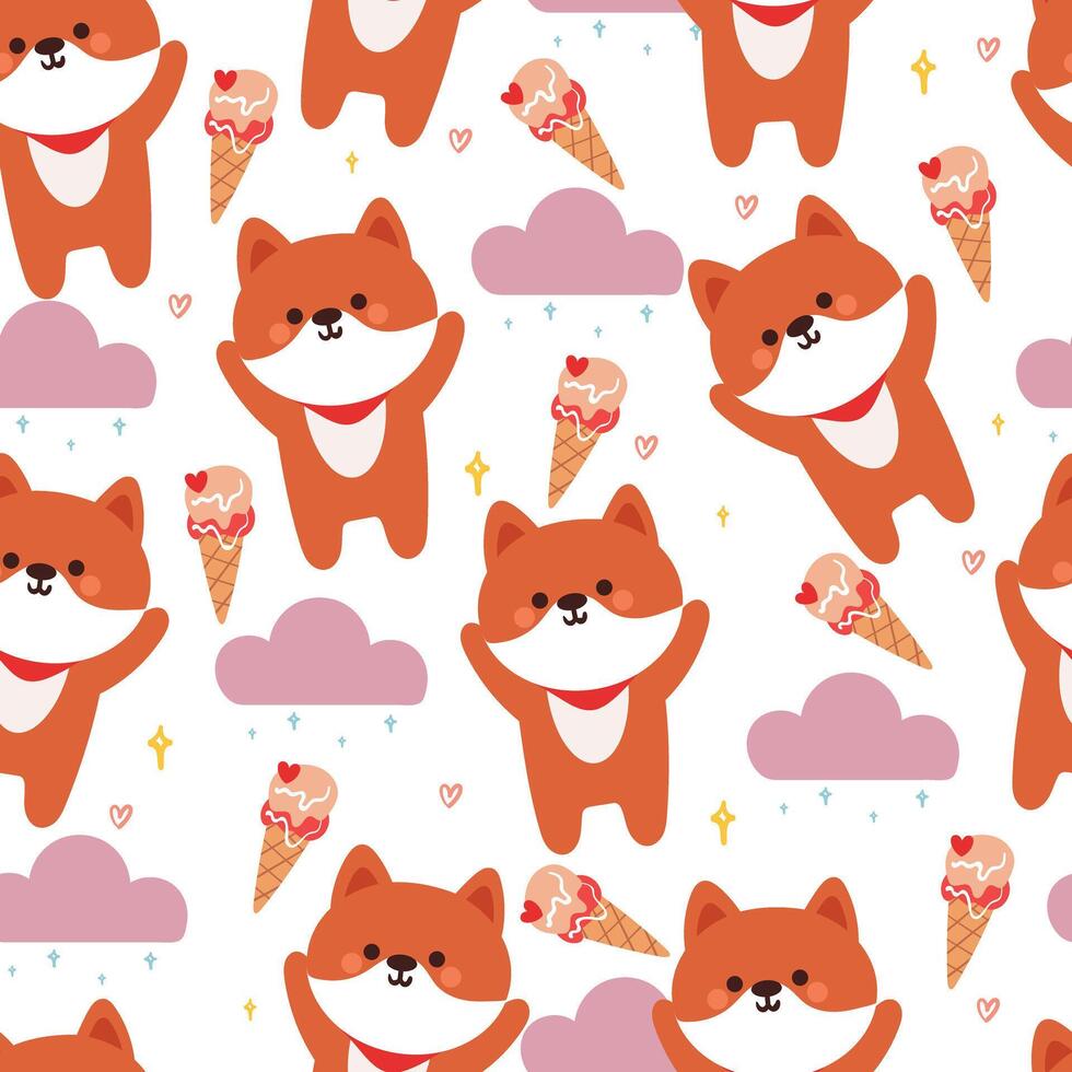 cute seamless pattern cartoon puppy with clouds and cute dessert. animal wallpaper for kids, textile, fabric print, gift wrap paper vector