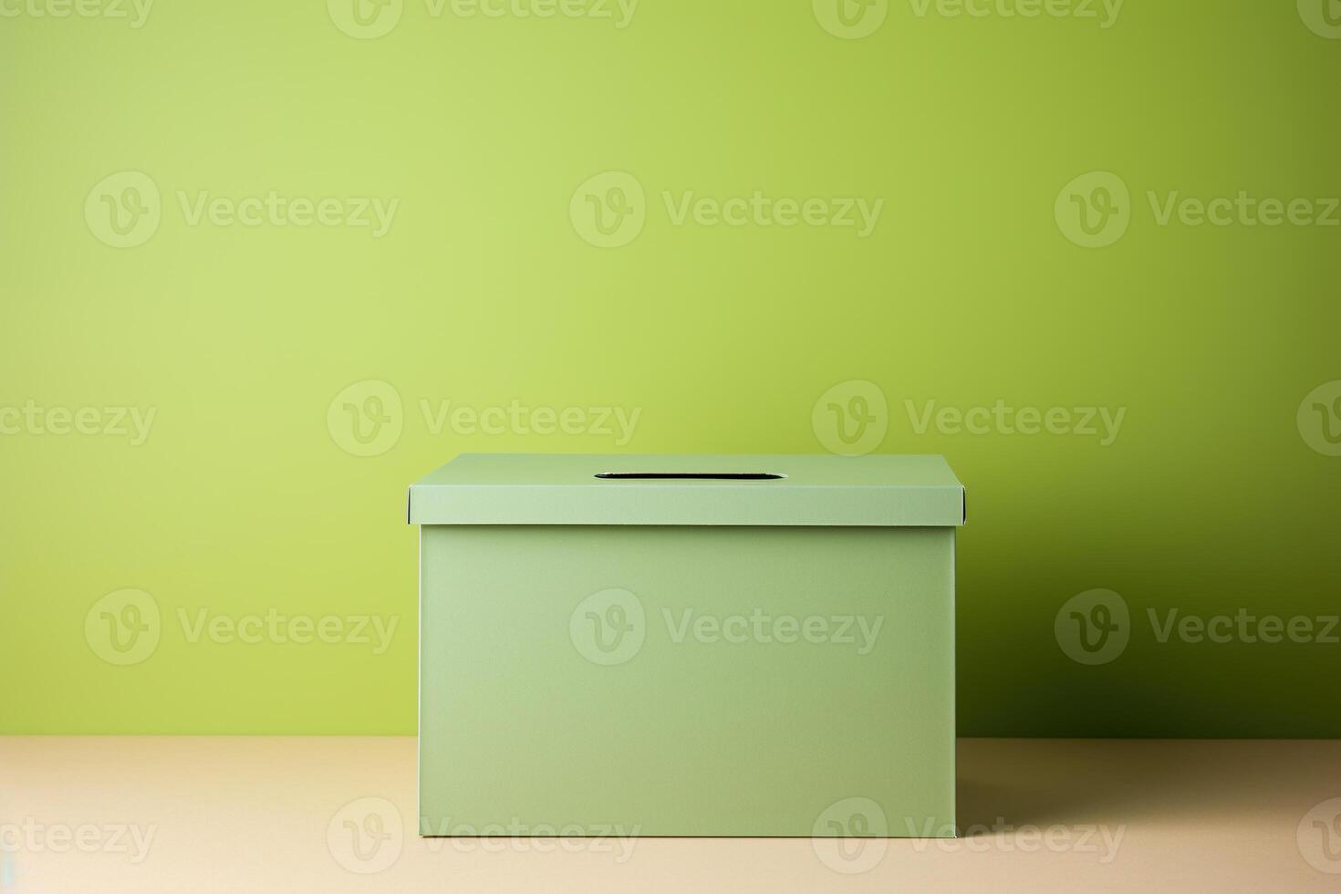 ai generado vacío verde caja en un verde antecedentes. justa votación concepto. generativo ai foto