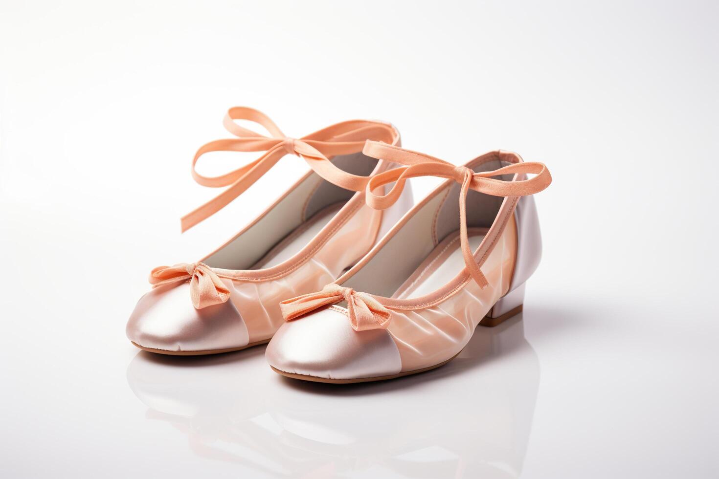 AI generated Cute pink shoes with a bow for little girls on a white background. Generated by artificial intelligence photo