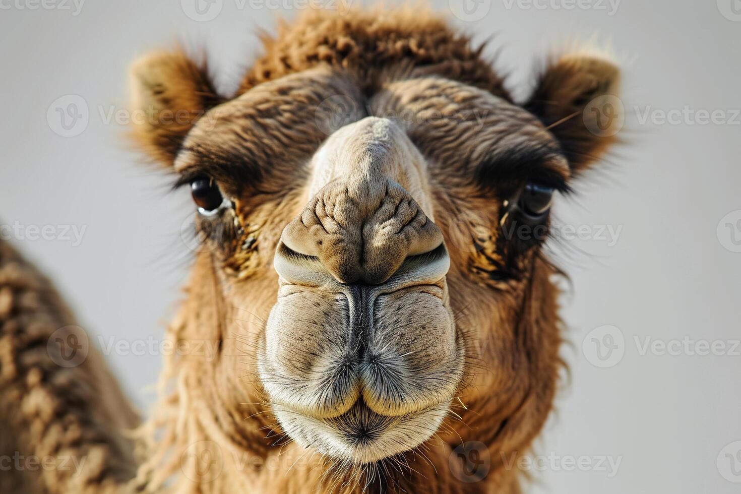 AI generated Close-up portrait of an adult camel on a white background. Generated by artificial intelligence photo