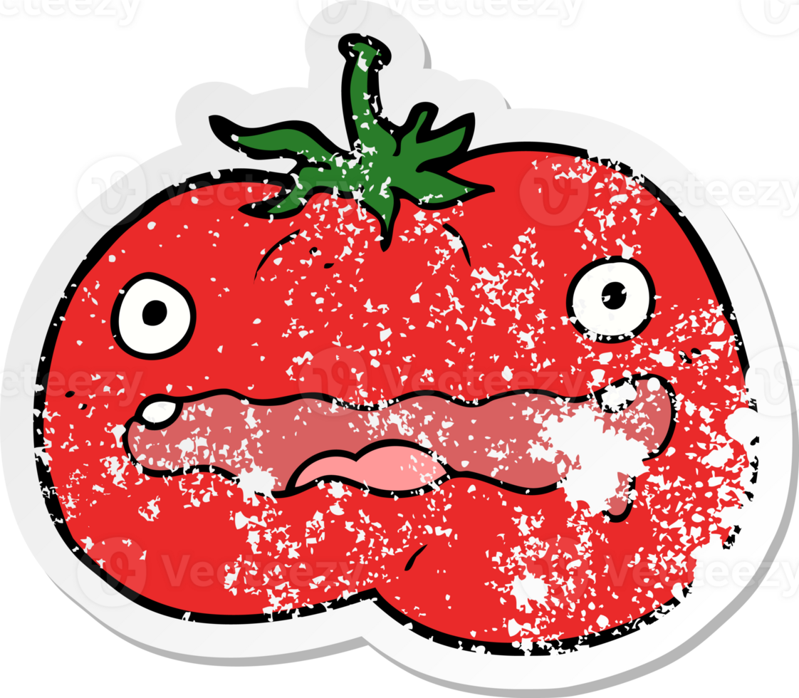 distressed sticker of a cartoon tomato png