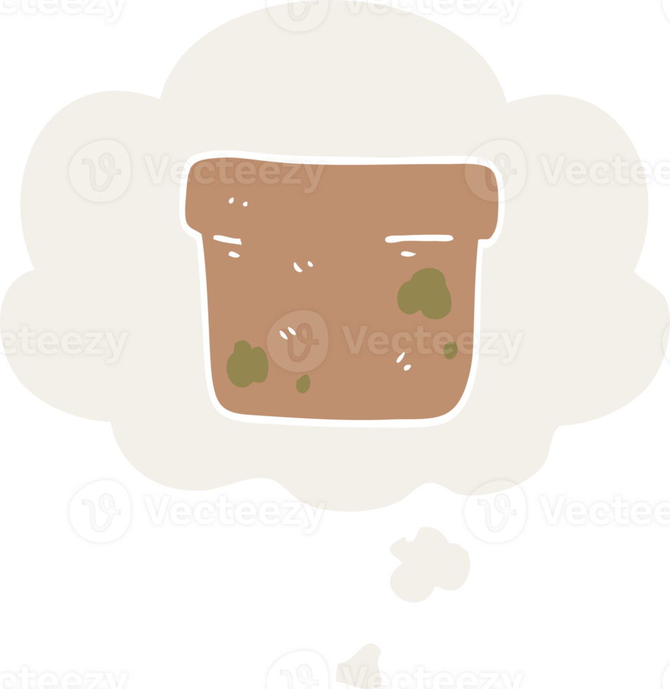 cartoon plant pot with thought bubble in retro style png