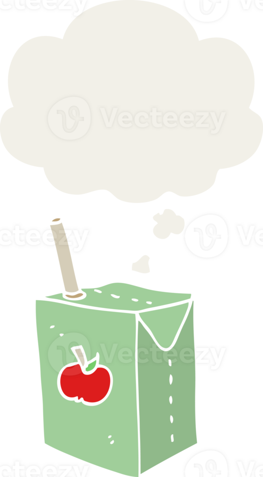 cartoon apple juice box with thought bubble in retro style png
