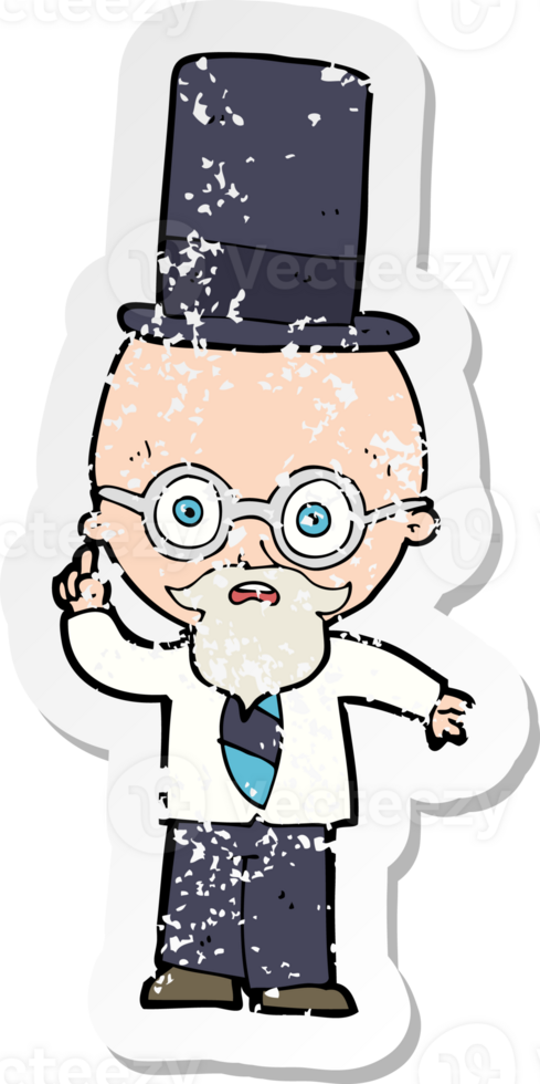 retro distressed sticker of a cartoon man wearing top hat png