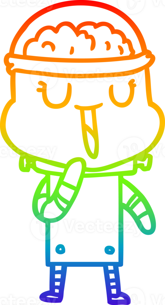 rainbow gradient line drawing of a happy cartoon robot png