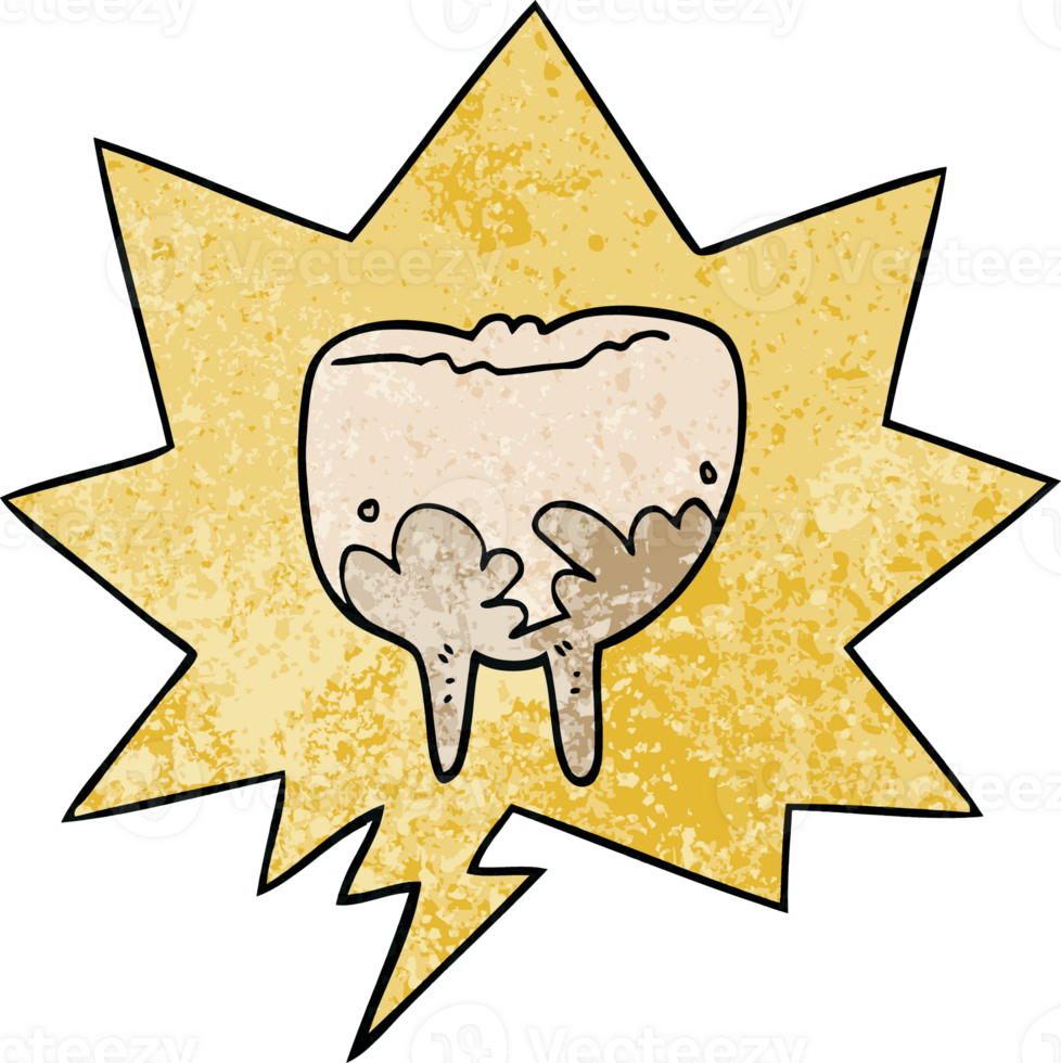 cartoon tooth with speech bubble in retro texture style png