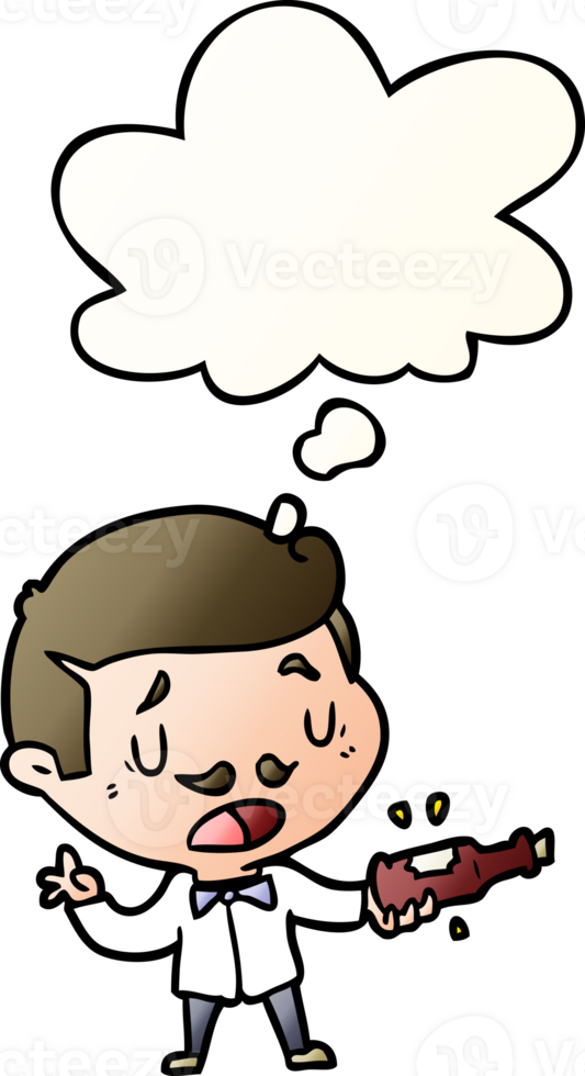 cartoon wine expert with thought bubble in smooth gradient style png