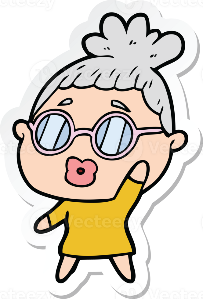 sticker of a cartoon woman wearing spectacles png